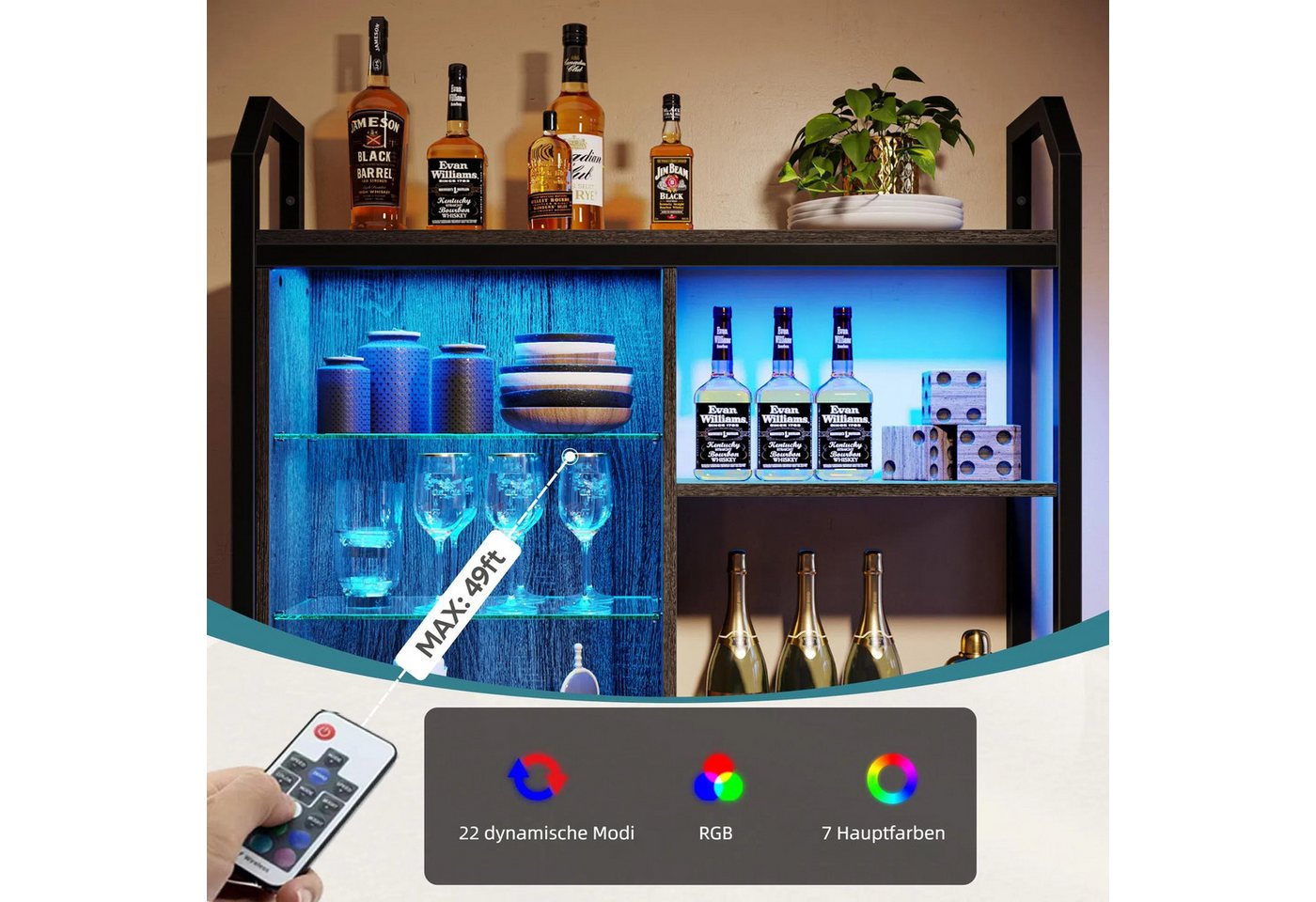 Bestier Wandregal Küchenregal, LED-Gaming-Regale (19.8 x 84 x 88.6 cm) mit verstellbarem, Badezimmer Regal, Schweberegal für Gaming Zimmer, Wein, Kaffee Bar – Bild 2 von 5