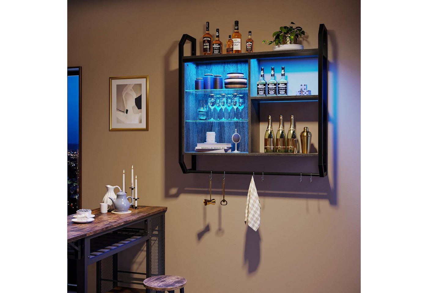 Bestier Wandregal Küchenregal, LED-Gaming-Regale (19.8 x 84 x 88.6 cm) mit verstellbarem, Badezimmer Regal, Schweberegal für Gaming Zimmer, Wein, Kaffee Bar – Bild 3 von 5