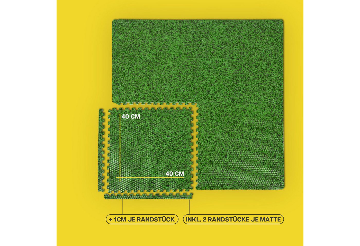 Bestlivings Bodenschutzmatte Grasoptik, Packung, 18-St., Puzzlematte 40x40x1cm, inkl. Rand - modular und flexibel erweiterbar – Bild 2 von 5