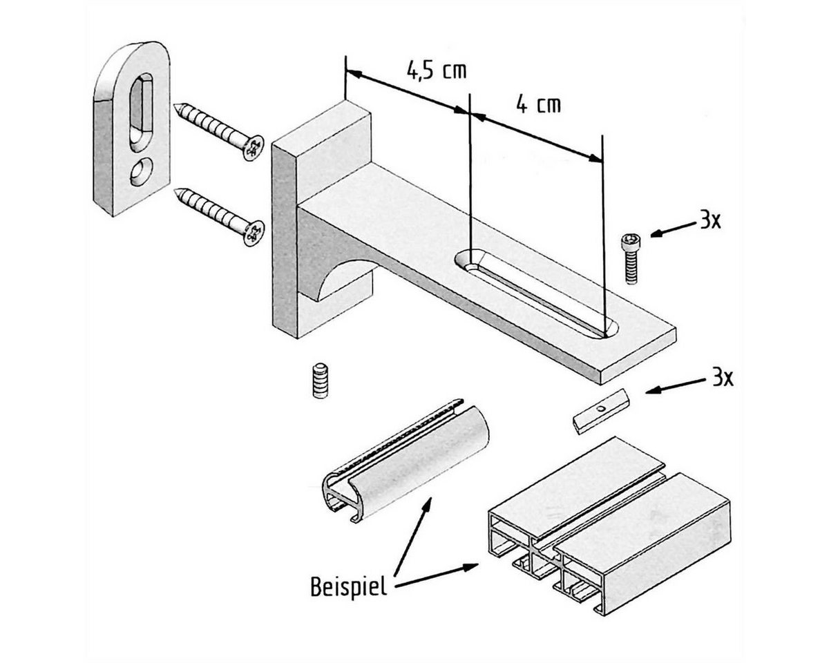 Bestlivings Gardinenschiene, 2-läufig, Fixmaß, verschraubt, Flache Aluminium Schiene (7mm), Längen bis 480cm, (4x120cm) – Bild 5 von 5