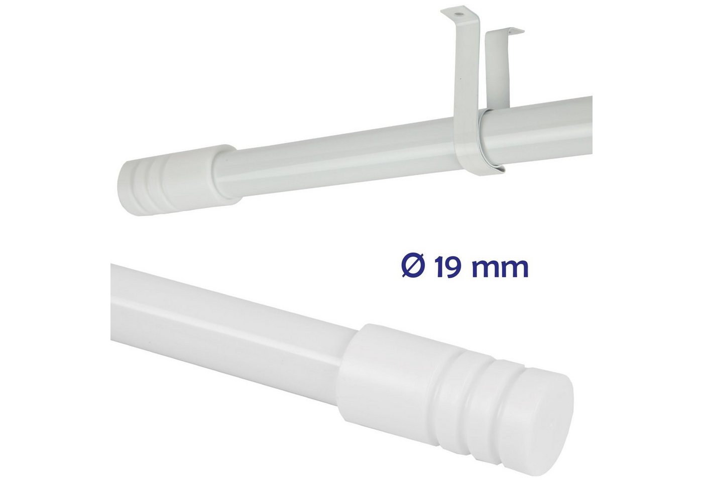 Bestlivings Gardinenstange Modern, Ø 19 mm, 1-läufig, ausziehbar, Wandmontage, verschraubt, Metall, Gardinenstange "Modern" ausziehbar 115 bis 200 cm, Durchmess – Bild 3 von 5