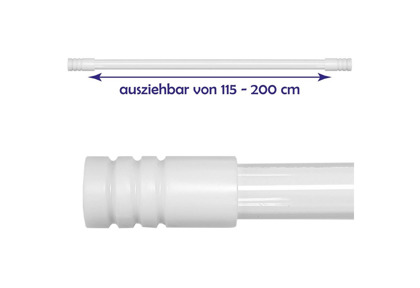 Bestlivings Gardinenstange Modern, Ø 19 mm, 1-läufig, ausziehbar, Wandmontage, verschraubt, Metall, Gardinenstange "Modern" ausziehbar 115 bis 200 cm, Durchmess – Bild 4 von 5