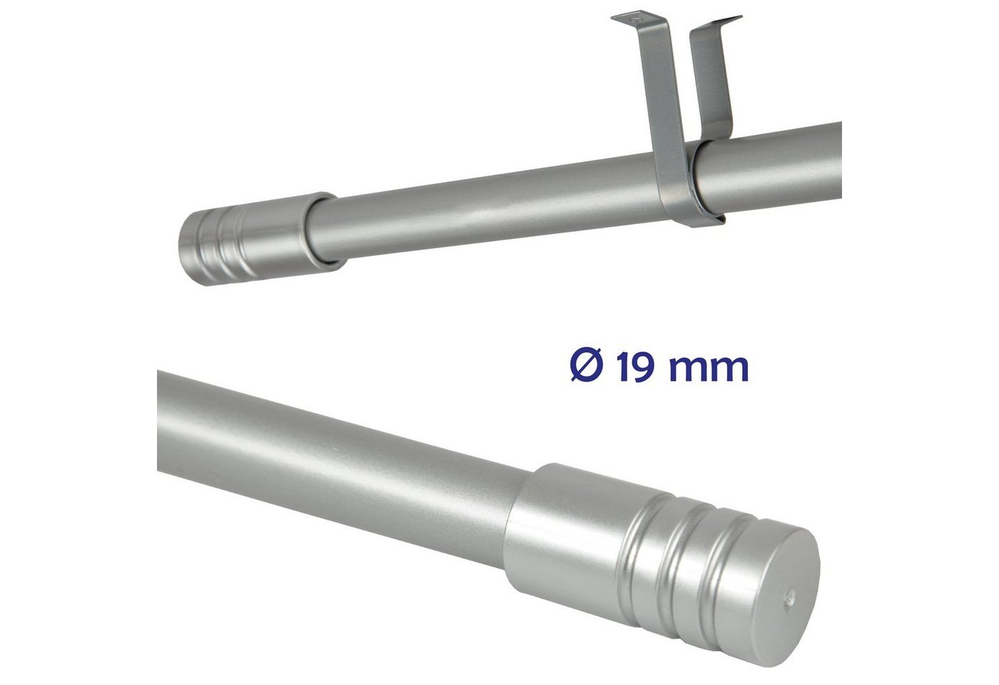 Bestlivings Gardinenstange Modern, Ø 19 mm, 1-läufig, ausziehbar, Wandmontage, verschraubt, Metall, Gardinenstange "Modern" ausziehbar 115 bis 200 cm, Durchmess – Bild 3 von 5