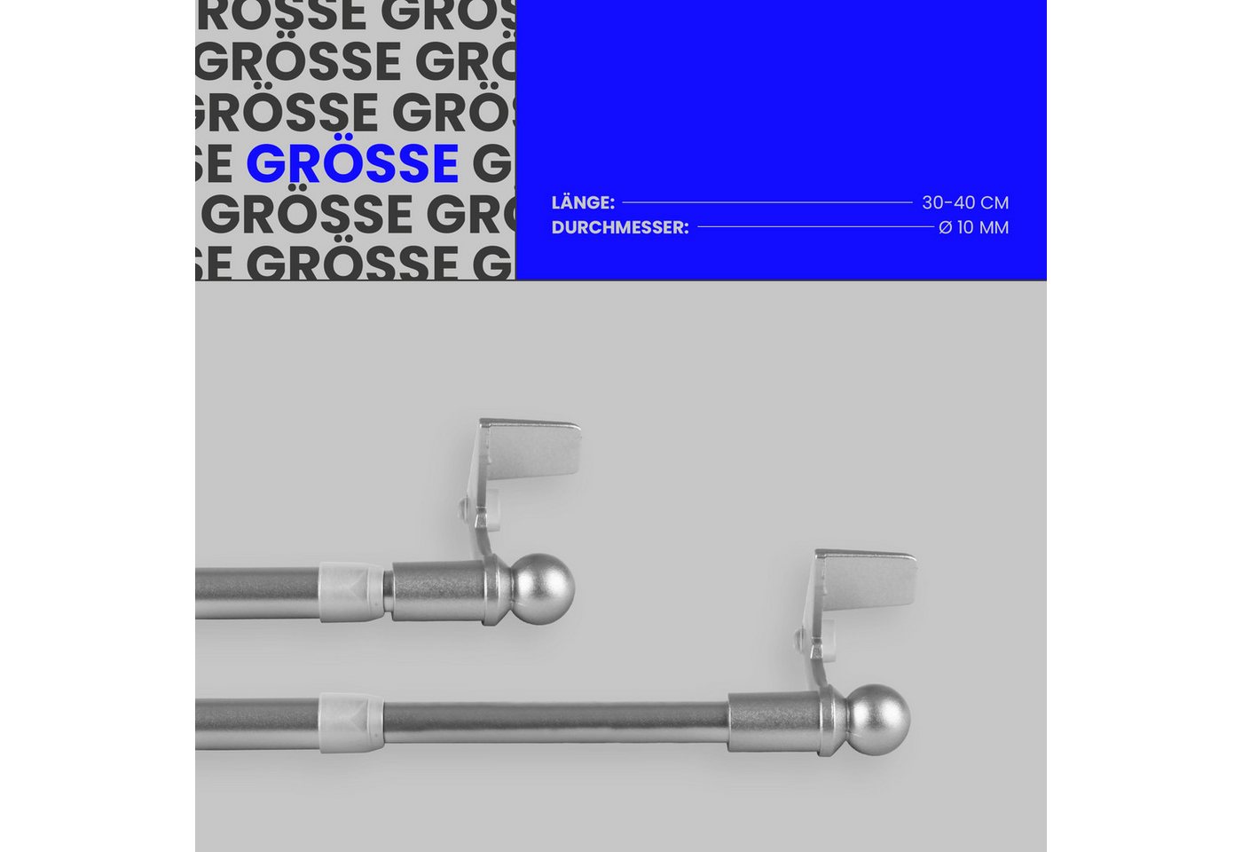 Bestlivings Klemmstange "EASY", Ø 10 mm, 1-läufig, ausdrehbar, ohne Bohren, geklemmt, Metall, für Bistrogardinen, Scheibengardinen, Dekoschals oder saisonale De – Bild 3 von 5