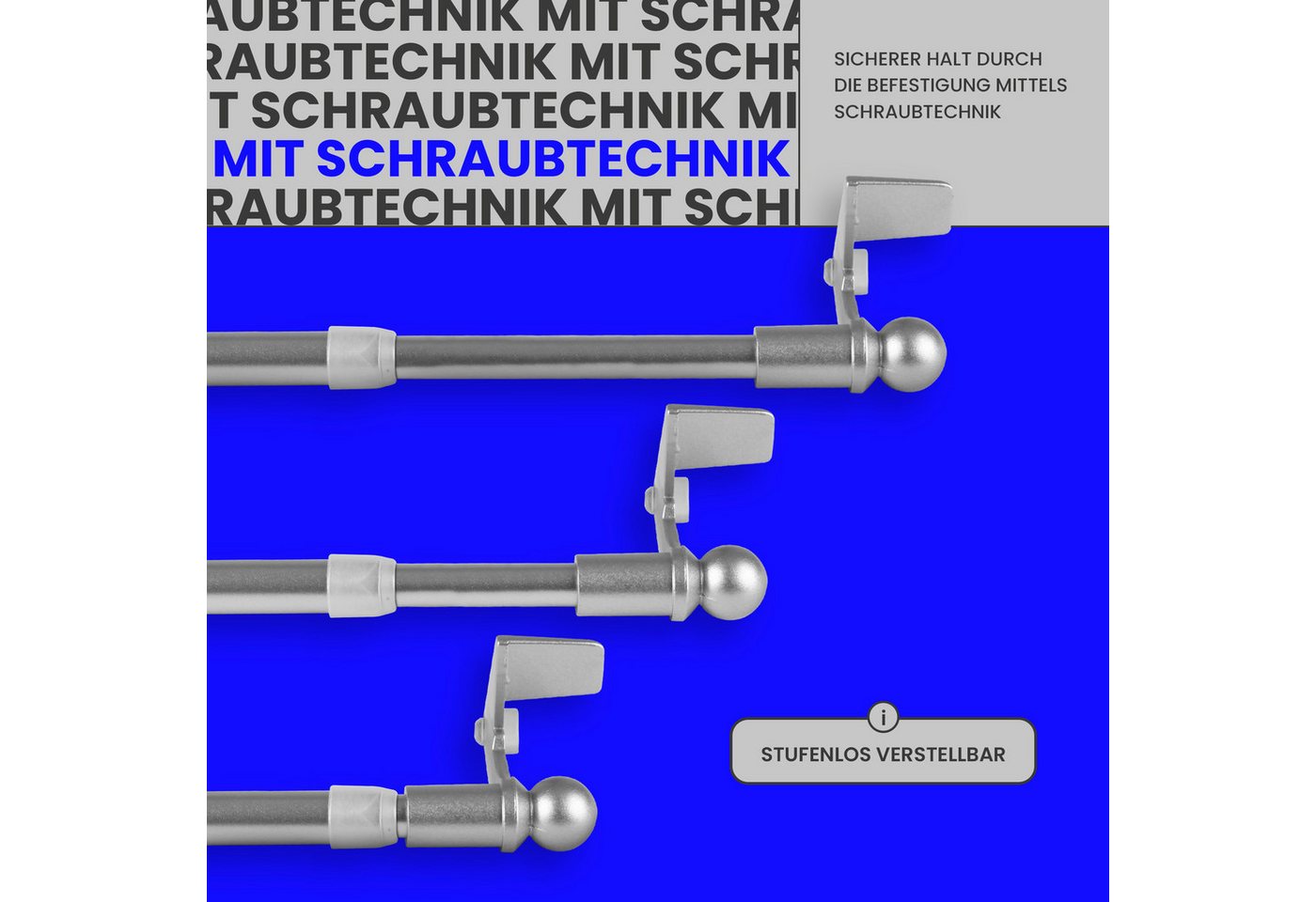 Bestlivings Klemmstange "EASY", Ø 10 mm, 1-läufig, ausdrehbar, ohne Bohren, geklemmt, Metall, für Bistrogardinen, Scheibengardinen, Dekoschals oder saisonale De – Bild 5 von 5