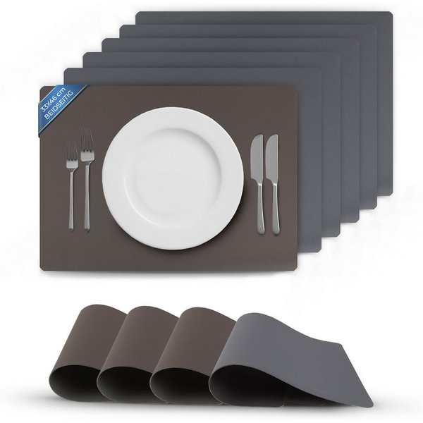 Bestlivings Platzset Kunstleder Uni/Struktur, (6-St), Tischset, abwischbares Lederimitat Platzdeckchen 46x33cm Doppelseitig