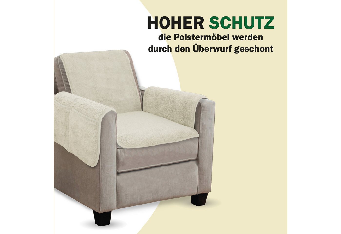 Bestlivings Sesselschoner Lammflor Optik, Sesselüberwurf flauschig - Schonbezug 140x144cm Schoner – Bild 2 von 5