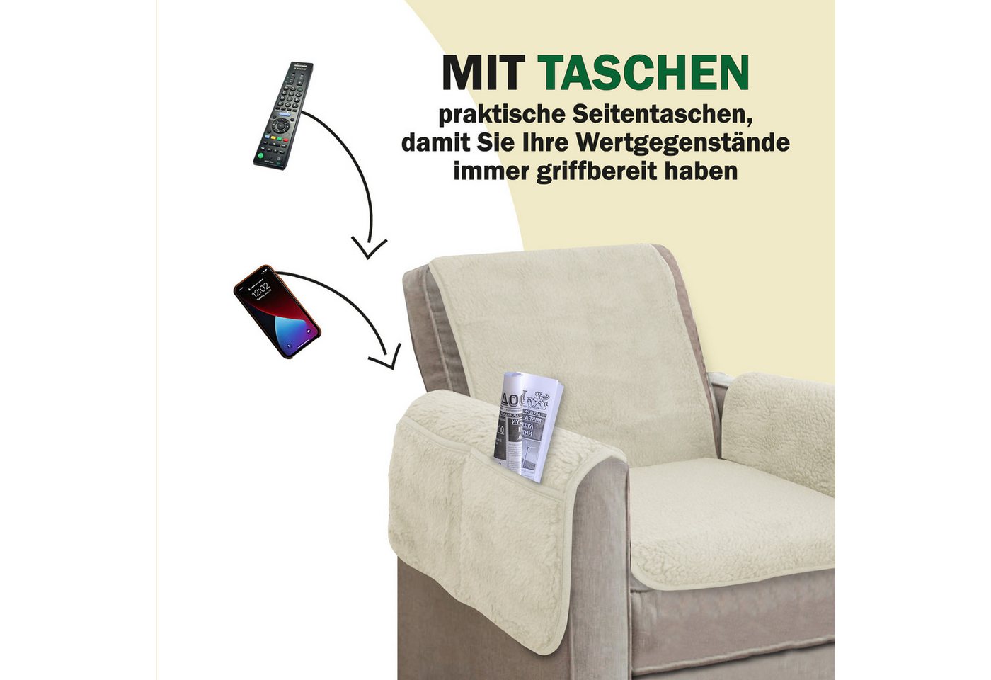 Bestlivings Sesselschoner Lammflor Optik, Sesselüberwurf flauschig - Schonbezug 140x144cm Schoner – Bild 3 von 5