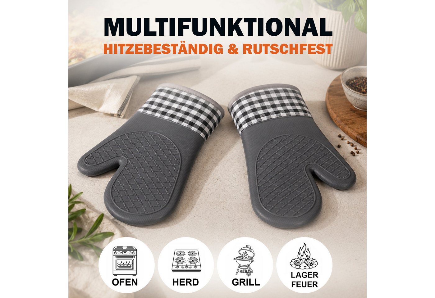 Bestlivings Topfhandschuhe Silikon 2er Pack, (2er Set), Hitzeschutz, rutschfester Griff, isolierende Zwischenschicht – Bild 3 von 5