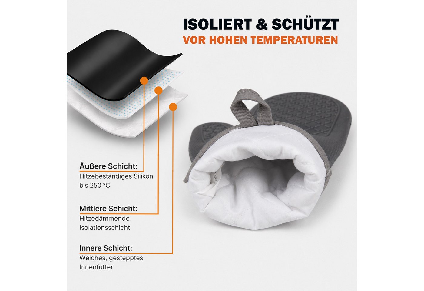 Bestlivings Topfhandschuhe Silikon 2er Pack, (2er Set), Hitzeschutz, rutschfester Griff, isolierende Zwischenschicht – Bild 4 von 5