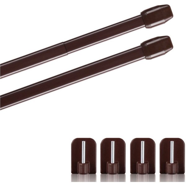 Bestlivings Vitragestange stufenlos ausziehbar, 2er-Pack, Ø 10 mm, 1-läufig, ausziehbar, mit Selbstklebehaken, geklebt, Metall, flachoval, für Scheiben- & Bistr