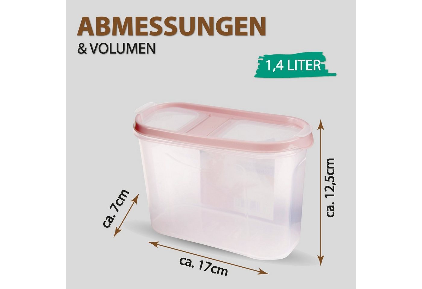 Bestlivings Vorratsdose Müslispender 1,4L - 4,5L, Kunststoff, (3-tlg., 1,4 Liter (7cm x 17cm x 12,5cm), Schüttdose für Lebensmittel, Vorratsbehälter Set - Frisc – Bild 3 von 5