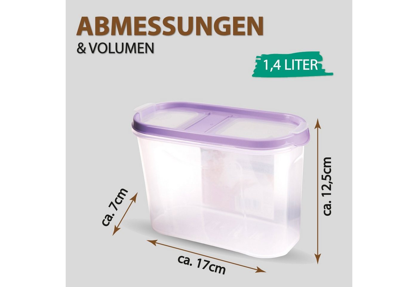 Bestlivings Vorratsdose Müslispender 1,4L - 4,5L, Kunststoff, (3-tlg., 1,4 Liter (7cm x 17cm x 12,5cm), Schüttdose für Lebensmittel, Vorratsbehälter Set - Frisc – Bild 2 von 5
