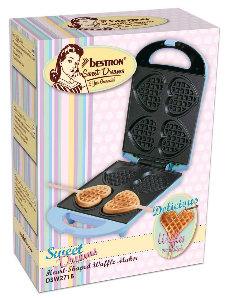 bestron Waffeleisen DSW271, 780 W, Herzwaffeln am Stiel – 780 W, inkl. Stäbchen – Bild 4 von 4