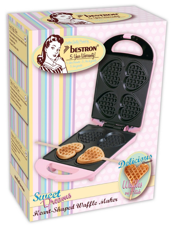 bestron Waffeleisen DSW271, 780 W, Herzwaffeln am Stiel – 780 W, inkl. Stäbchen – Bild 4 von 4