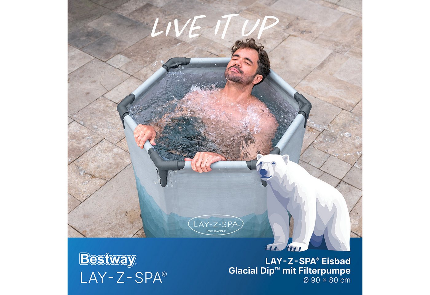 Bestway Pool LAY-Z-SPA Eisbad Glacial Dip (Set, mit Filterpumpe, Ø 90 x 80 cm), Integrierter Ganzjahresschutz Polar-Shield – Bild 2 von 5