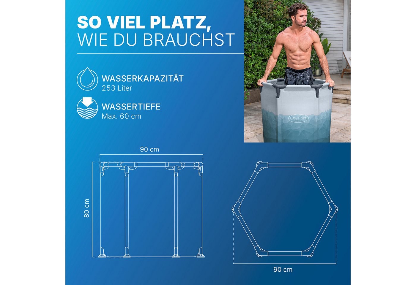 Bestway Pool LAY-Z-SPA Eisbad Glacial Dip (Set, mit Filterpumpe, Ø 90 x 80 cm), Integrierter Ganzjahresschutz Polar-Shield – Bild 3 von 5