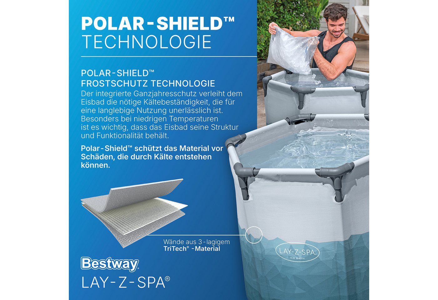 Bestway Pool LAY-Z-SPA Eisbad Glacial Dip (Set, mit Filterpumpe, Ø 90 x 80 cm), Integrierter Ganzjahresschutz Polar-Shield – Bild 4 von 5