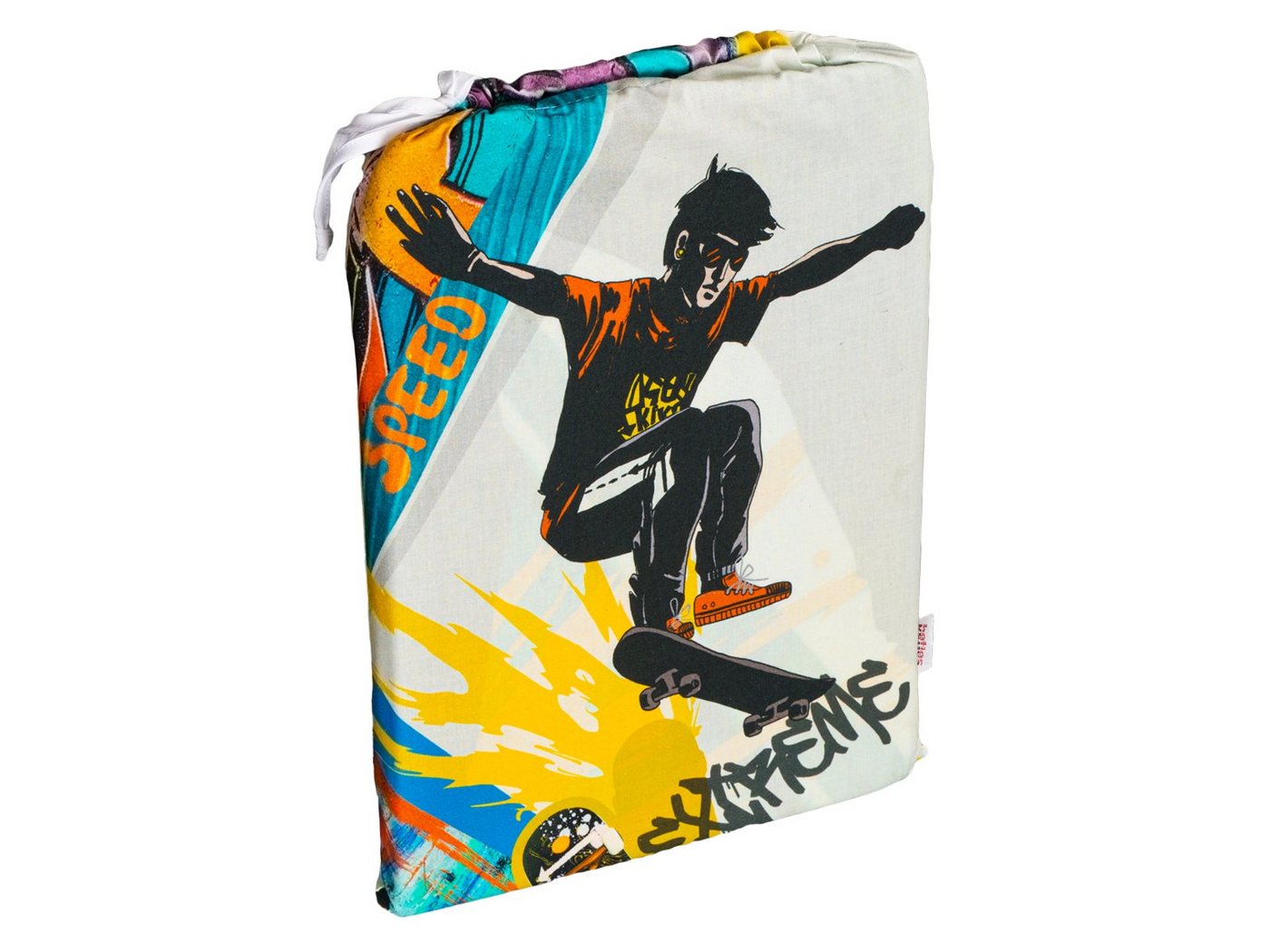 beties Jugendbettwäsche Graffiti, 100% feinste Baumwolle, 2 teilig, Wendebettwäsche-Set ca. 155x220 cm + 80x80 cm Graffiti-Skateboard – Bild 2 von 5