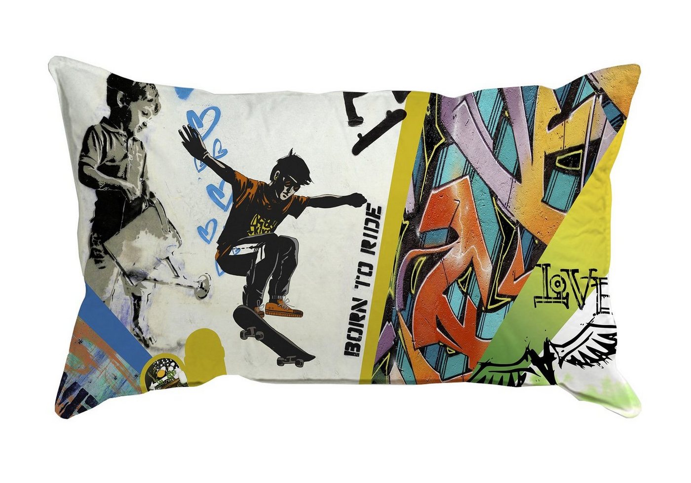 beties Jugendbettwäsche Graffiti, 100% feinste Baumwolle, 2 teilig, Wendebettwäsche-Set ca. 155x220 cm + 80x80 cm Graffiti-Skateboard – Bild 4 von 5
