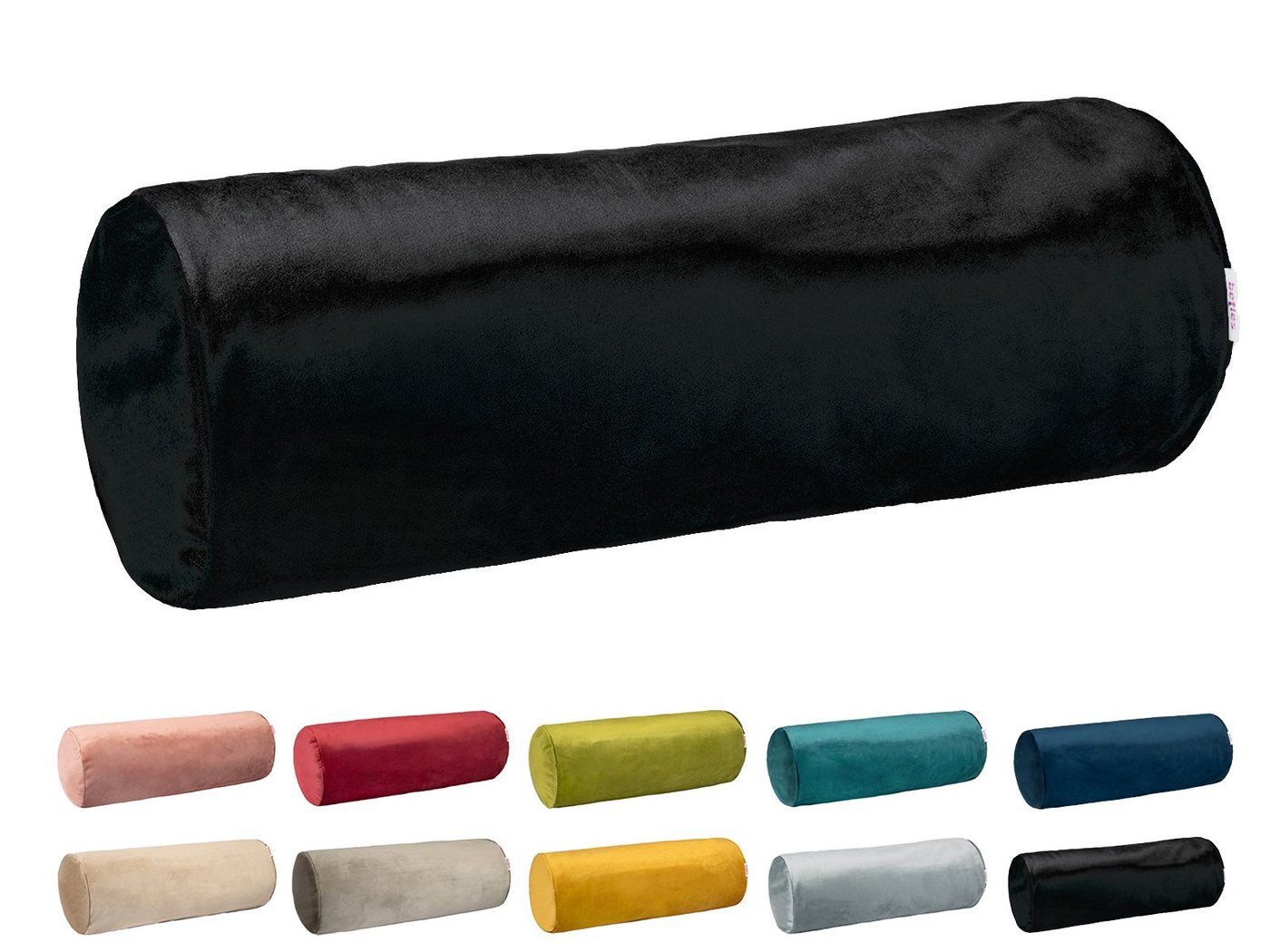 beties Nackenrollenbezug Samt&Sonders, (1 Stück), Samt Nackenrollenhülle schwarz ca. 15x40 cm mit Reißverschluss – Bild 2 von 5