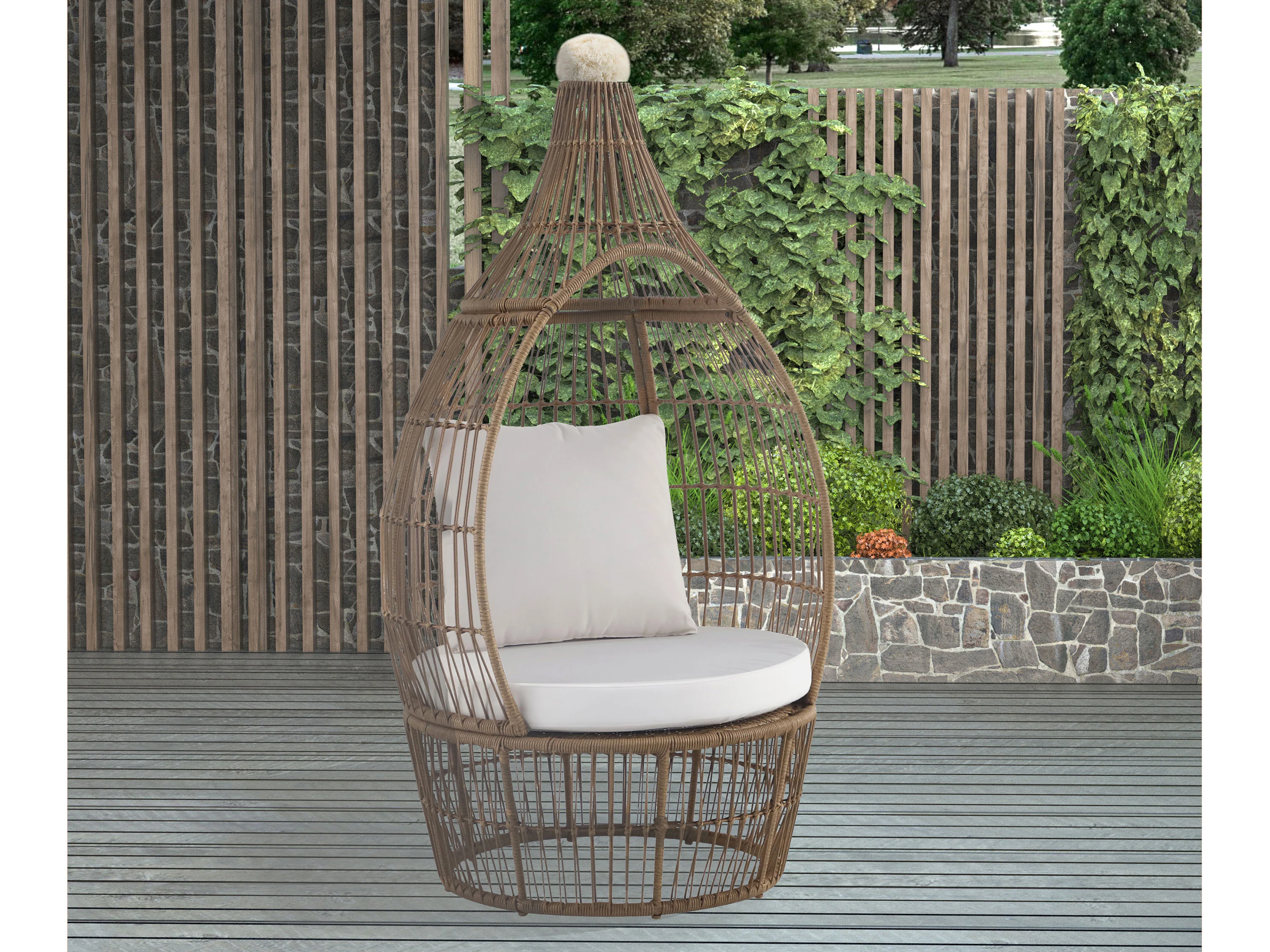 BETTER GARDEN Ei-Sessel mit Rattan, inkl. Kissen, braun/weiß – Bild 2 von 4