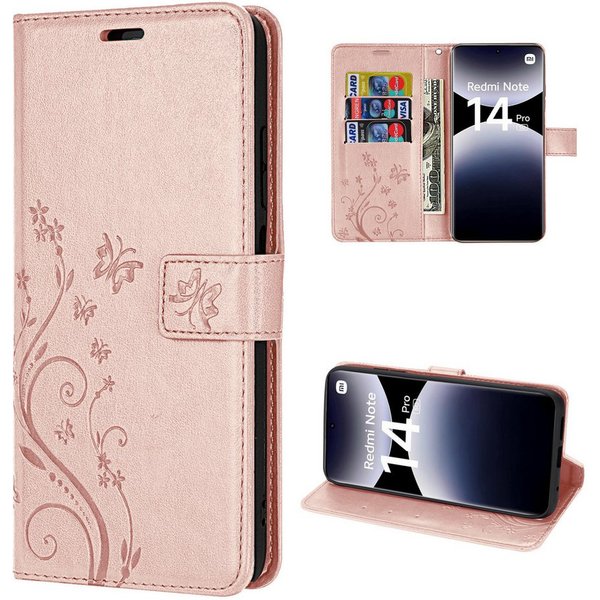 betterfon Handyhülle für Xiaomi Redmi Note 14 Pro 5G Wallet Case Flip Cover, Bookstyle-Hülle: Magnetverschluss 3 Kartenfächer & Standfunktion