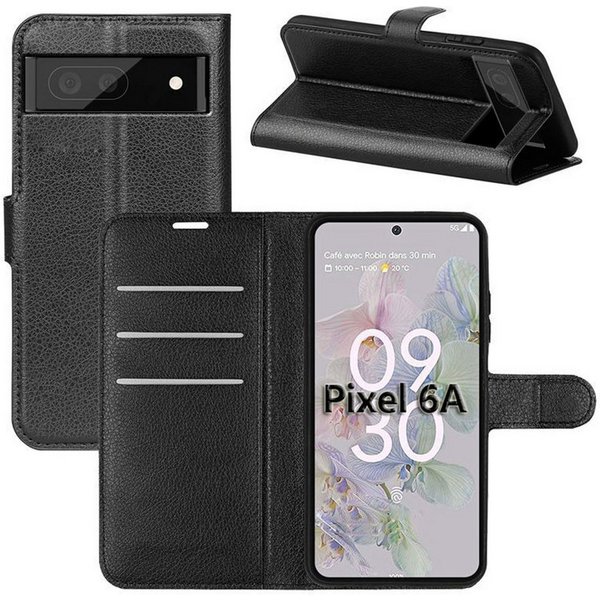 betterfon Handyhülle Handytasche für Google Pixel 6A Klapphülle Schwarz, 3 Kartenfächer, Magnetverschluss & Standfunktion im Lederlook