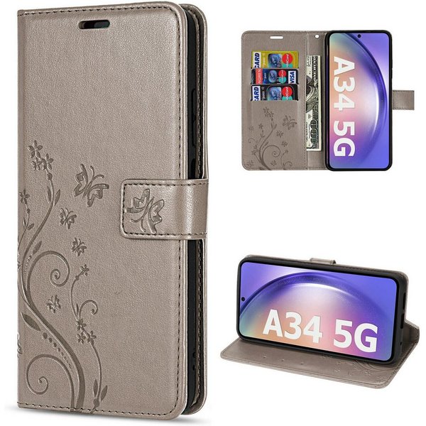 betterfon Handyhülle Handytasche für Samsung Galaxy A34 5G Klapphülle, Bookstyle-Hülle: Magnetverschluss 3 Kartenfächer & Standfunktion