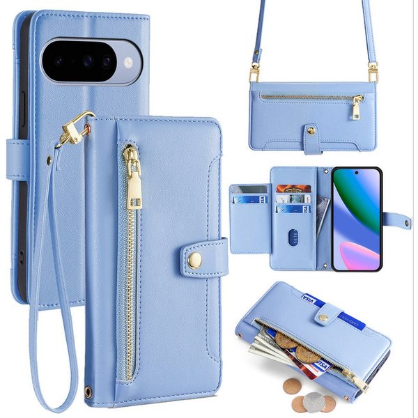 betterfon Handykette für Google Pixel 10 / 10 Pro mit Band Kartenfächer PU Leder Hellblau, Hände frei - mit Silikonhülle & Schnur für flexiblen Alltag