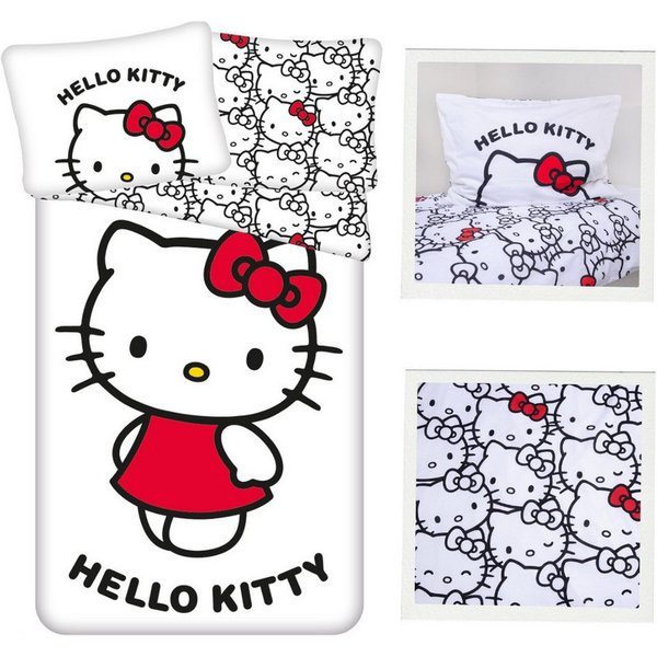 Hello Kitty Bettwäsche Bettwäsche Hello Kitty Wende-Bettbezug, 2-tlg, 140x200 & 70x90, Baumwolle, 2 teilig, Wendbar mit 2 Motiven, Offiziell lizenziertes Design