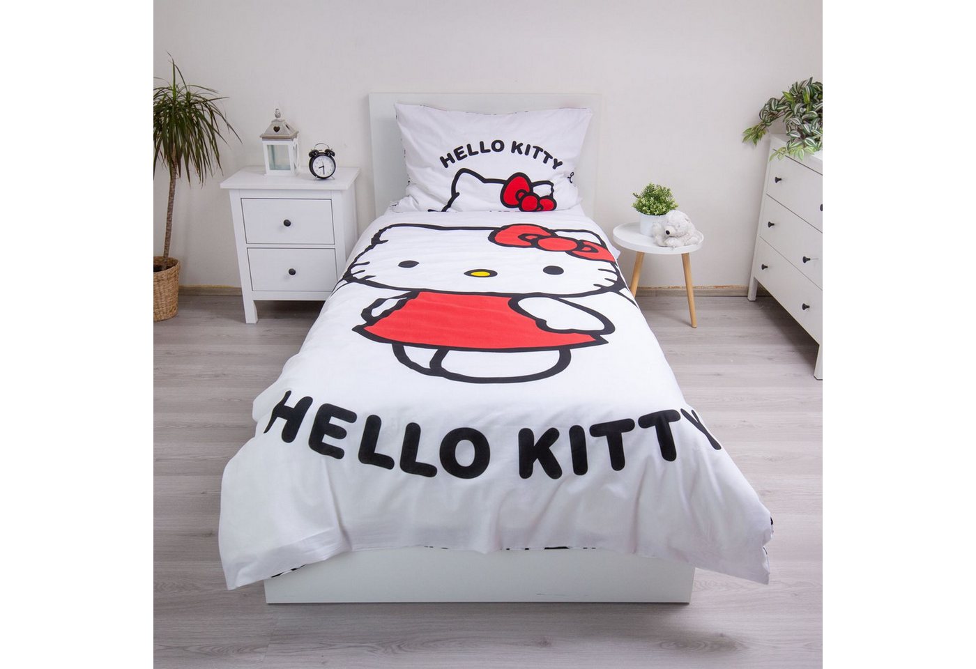Hello Kitty Bettwäsche Bettwäsche Hello Kitty Wende-Bettbezug, 2-tlg, 140x200 & 70x90, Baumwolle, 2 teilig, Wendbar mit 2 Motiven, Offiziell lizenziertes Design – Bild 2 von 5