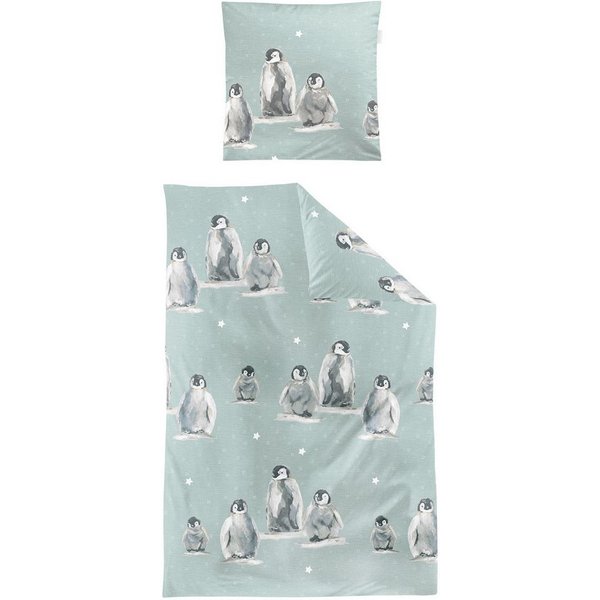 smail Bettwäsche Smail, Flanell, 2 teilig, Pinguine mit Sternchen