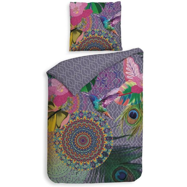 ZO HOME Bettwäsche ZO!Home, Renforcé, 2 teilig, Kolibri, bunte Mandalas auf grauem Hintergrund