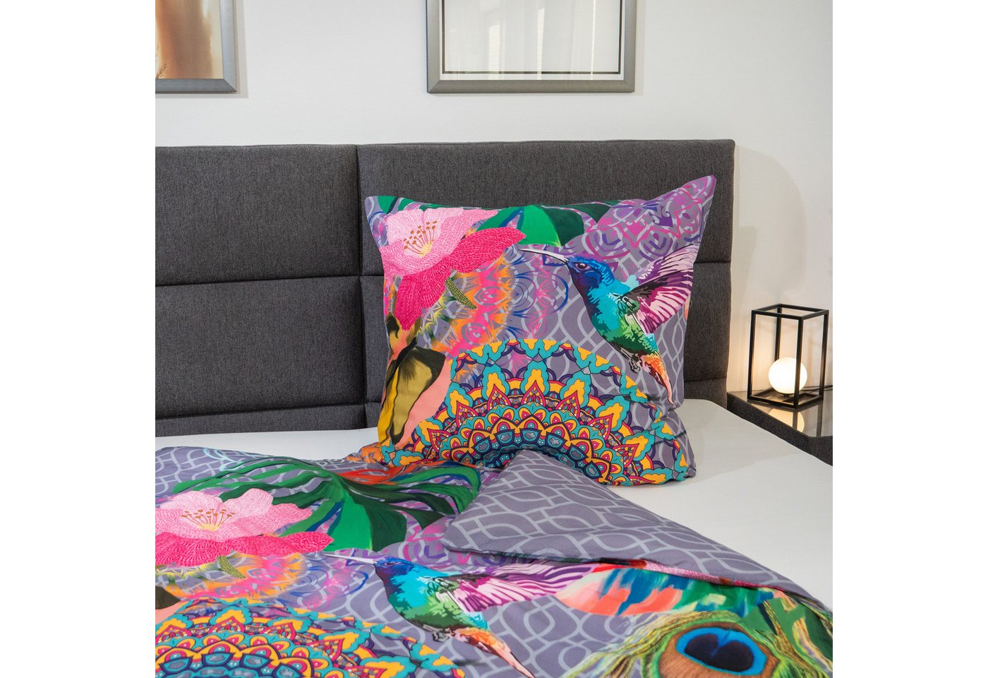 ZO HOME Bettwäsche ZO!Home, Renforcé, 2 teilig, Kolibri, bunte Mandalas auf grauem Hintergrund – Bild 4 von 5