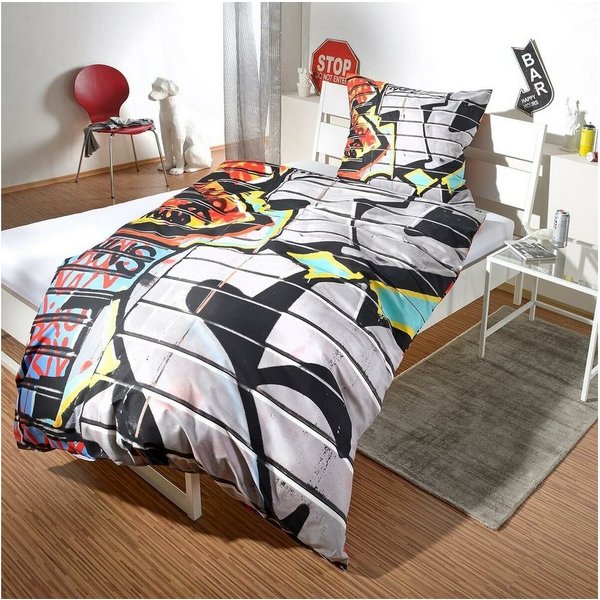 BETTWARENSHOP Bettwäsche Graffiti, Renforce, 2 teilig, mega coole bunte Jugendzimmer Bettwäsche