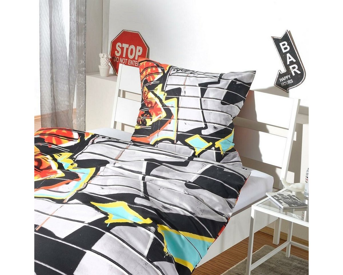 BETTWARENSHOP Bettwäsche Graffiti, Renforce, 2 teilig, mega coole bunte Jugendzimmer Bettwäsche – Bild 2 von 5