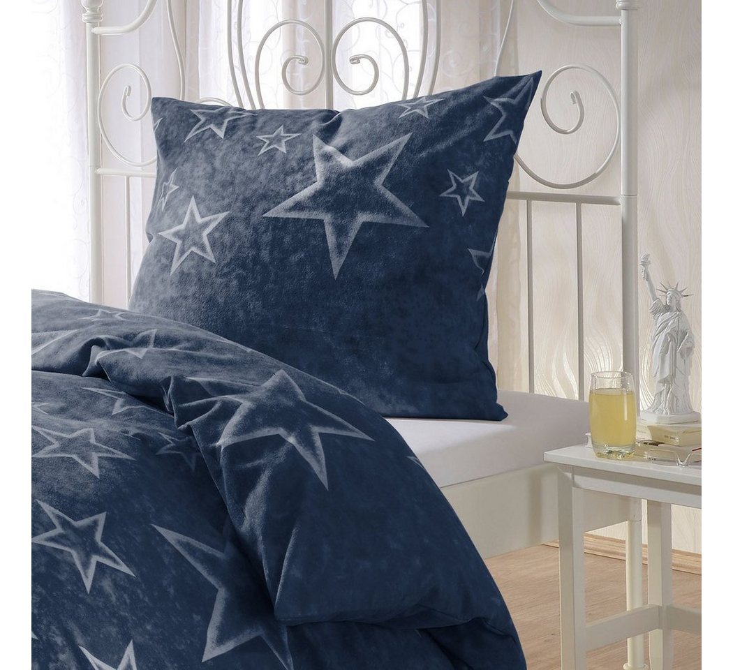 BETTWARENSHOP Bettwäsche Sterne, Biber, 2 teilig, warme weiche Kuschelsterne – Bild 2 von 4