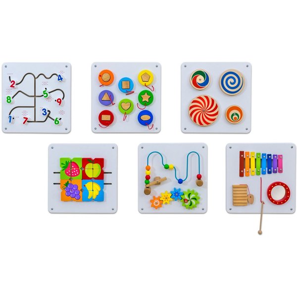 Betzold Motorikbrett Wandelemente Set 1, 6er-Set – Holz-Wandspielset für Kinder