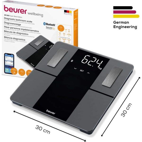 BEURER Körper-Analyse-Waage BF 500 mit automatischer Übertragung der Messdaten via Bluetooth, Gratis App "Beurer HealthManager Pro" zur grafischen Anzeige der W