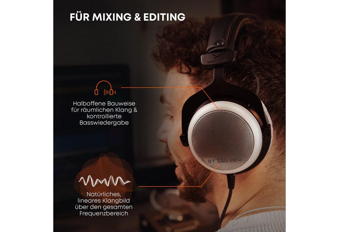 beyerdynamic DT 880 PRO Over-Ear-Kopfhörer (keine Sprachsteuerung, Studio-Kopfhörer für Mixing und Mastering (halboffen) – Bild 3 von 5