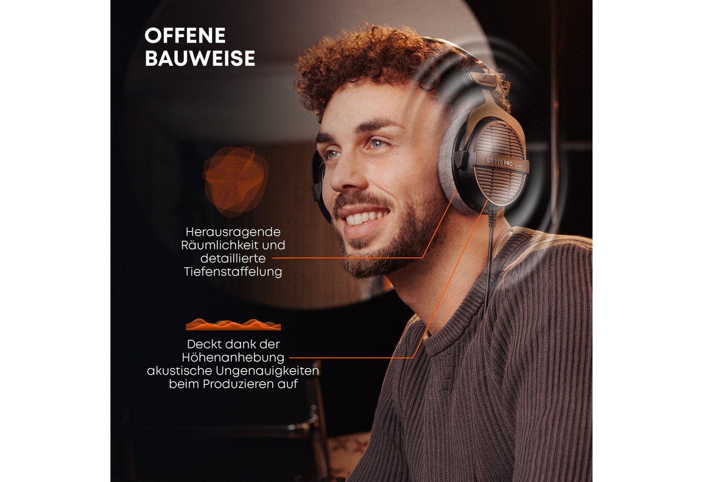 beyerdynamic DT 990 PRO Over-Ear-Kopfhörer (80 Ohm, Offene Bauweise, Studio-Kopfhörer) – Bild 4 von 5