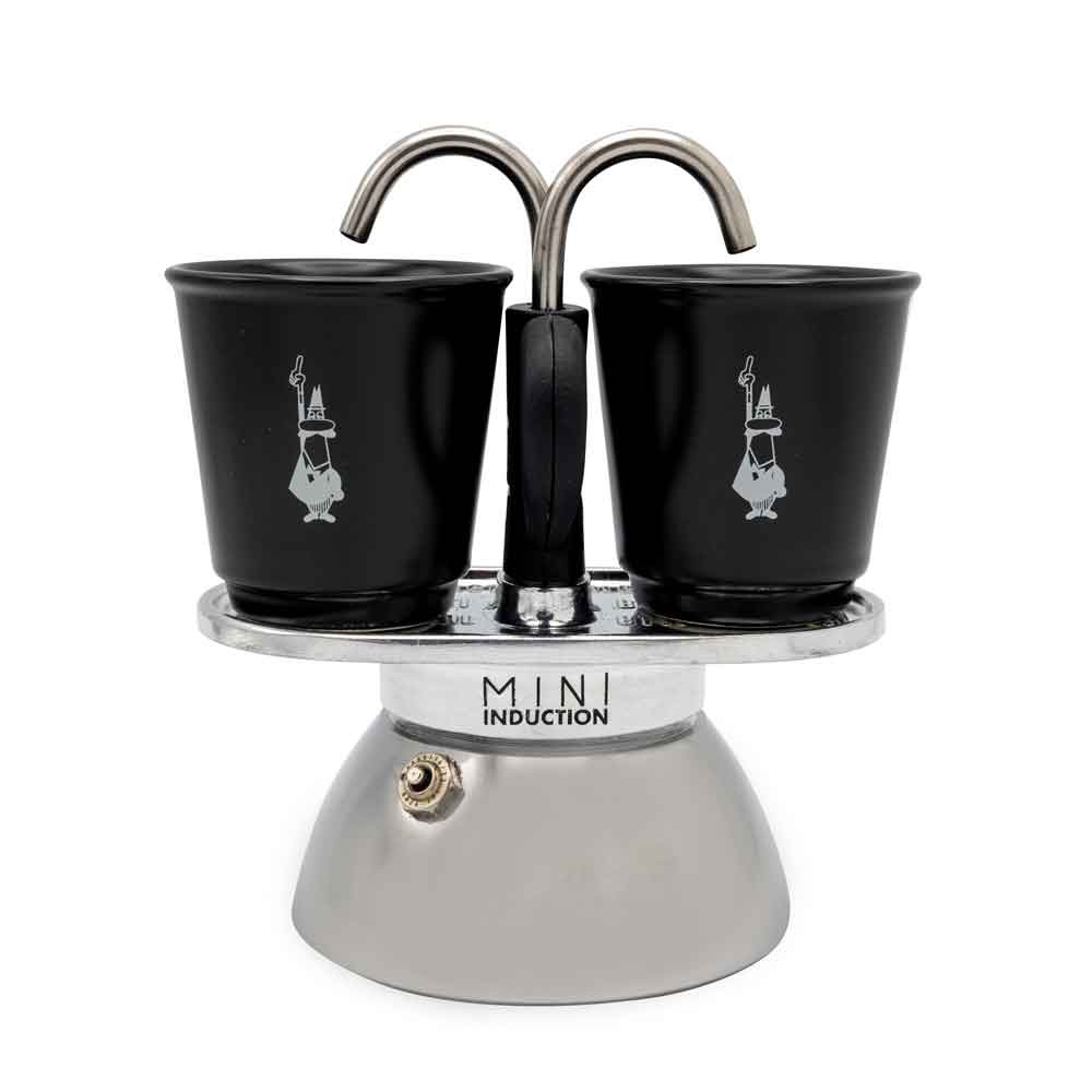 Bialetti 7310 Espressokocher Set Mini Induktion 2 Tassen + 2 Gläser schwarz