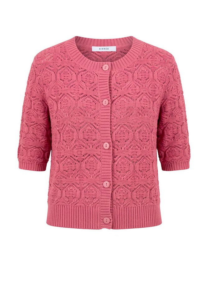 bianca Strickjacke RONA in modischem Ajourmuster in Trendfarbe 'raspberry' – Bild 2 von 5