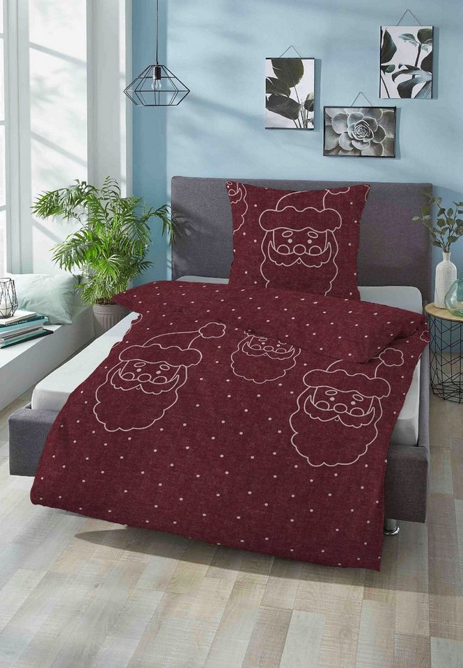 Biberna Bettwäsche Xmas, Flanell, 2 teilig, kuschelig warm, weich, Melange, 100% Baumwolle, made in Germany – Bild 2 von 5