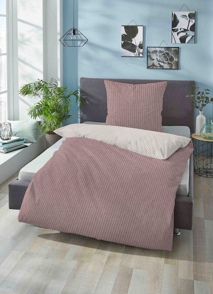 Biberna Wendebettwäsche Tillmann, Flanell, 2 teilig, kuschelig warm im Winter, gestreifte Bettwäsche mit Wendeoptik – Bild 2 von 5