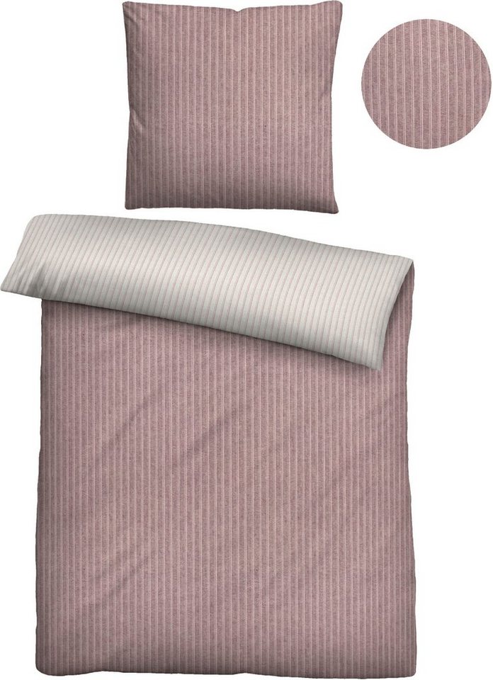 Biberna Wendebettwäsche Tillmann, Flanell, 2 teilig, kuschelig warm im Winter, gestreifte Bettwäsche mit Wendeoptik – Bild 3 von 5