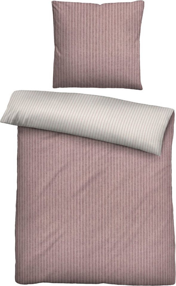 Biberna Wendebettwäsche Tillmann, Flanell, 2 teilig, kuschelig warm im Winter, gestreifte Bettwäsche mit Wendeoptik – Bild 4 von 5