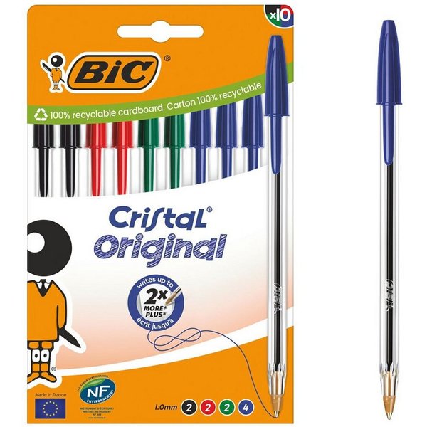 BIC Kugelschreiber Cristal Original, (10-tlg), Strichstärke: 0,4 mm, mit Kappe