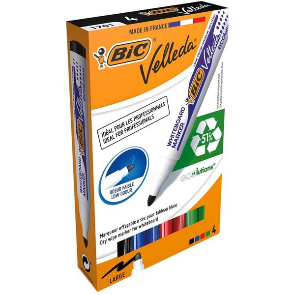 BIC Whiteboard Marker Velleda 1701, (4-tlg), 4er Pack, Strichstärke 1,5 mm